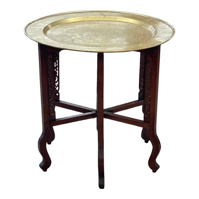 Accent Table With Brass Tray For Sale