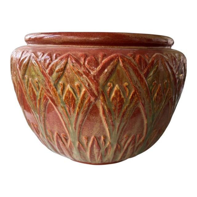 Vintage Antique Art Pottery Carved Jardiniere Planter Vase For Sale