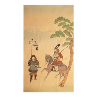 Pre-1940 Showa Era Japanese Print on Silk "Samurai" For Sale