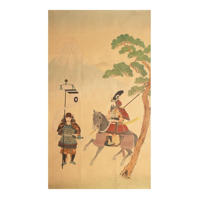 Pre-1940 Showa Era Japanese Print on Silk "Samurai" For Sale