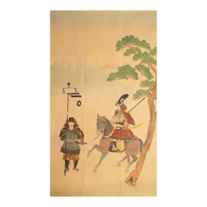 Pre-1940 Showa Era Japanese Print on Silk "Samurai"