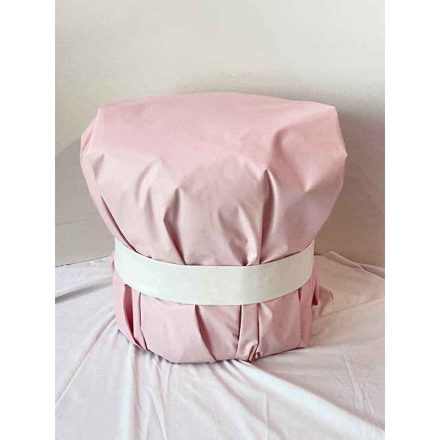 2020s Modern Large Pink Leather Art Deco Pouf Ottoman Silver For Sale - Image 5 of 11