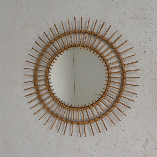 Vintage Round Bamboo Mirror with Faceted Glass, 1950s For Sale - Image 10 of 10