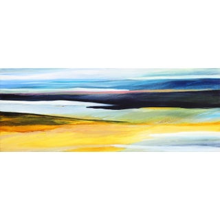 Water Meets Air II - Serene Seascape Contemporary Original Abstract Oil Painting Blue Yellow Green Ocean Landscape Art by Bettina Mauel For Sale