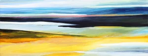 Water Meets Air II - Serene Seascape Contemporary Original Abstract Oil Painting Blue Yellow Green Ocean Landscape Art by Bettina Mauel