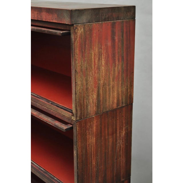 Vintage Industrial Steel Metal Faux Woodgrain Painted Stack Barrister Bookcase For Sale - Image 15 of 18