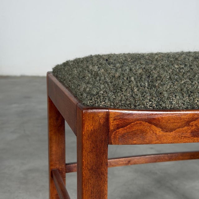 Wood Austrian Secessionist Stool Reupholstered with Dedar Melange Bouclè, 1890s-1910s For Sale - Image 7 of 15