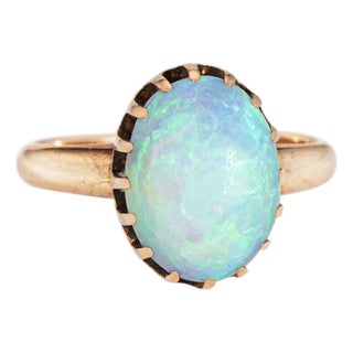 Antique Victorian Opal Solitaire Ring Sz 6.75 14k Yellow Gold Vintage Jewelry For Sale