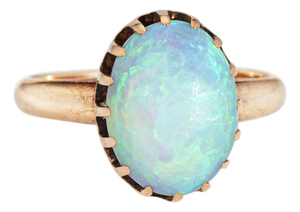 Antique Victorian Opal Solitaire Ring Sz 6.75 14k Yellow Gold Vintage Jewelry