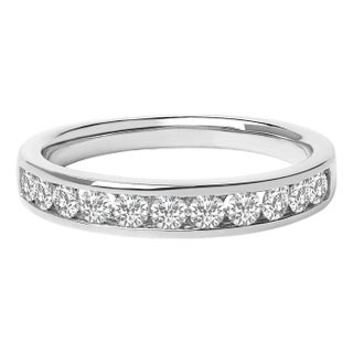 14K White Gold 1/2 Cttw Round Diamond 11 Stone Channel Set Band - Size 4.5 For Sale