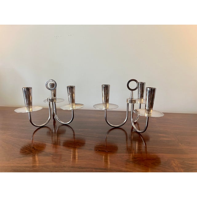 Metal Pair of Mid 20th Century Tommi Parzinger Candle Holders Silver Plated Candelabra For Sale - Image 7 of 7