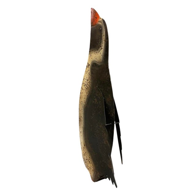Folk Art Vintage Folk Art Painted Sheet Metal Penguin Garden Statue For Sale - Image 3 of 12