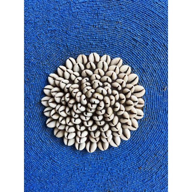 Tribal Vintage Blue Beaded Cowry Shield Wall Decor For Sale - Image 3 of 5