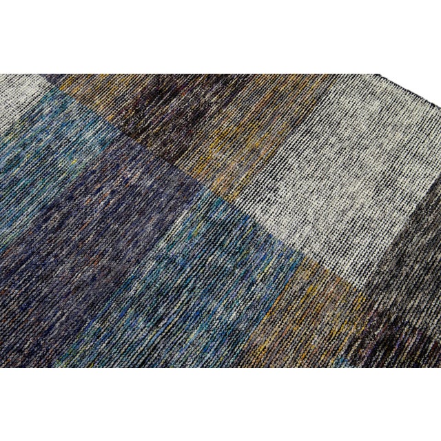 Modern Apadana's Safi Collection Handmade Earthy Tone Abstract Designed Wool Rug For Sale In New York - Image 6 of 11