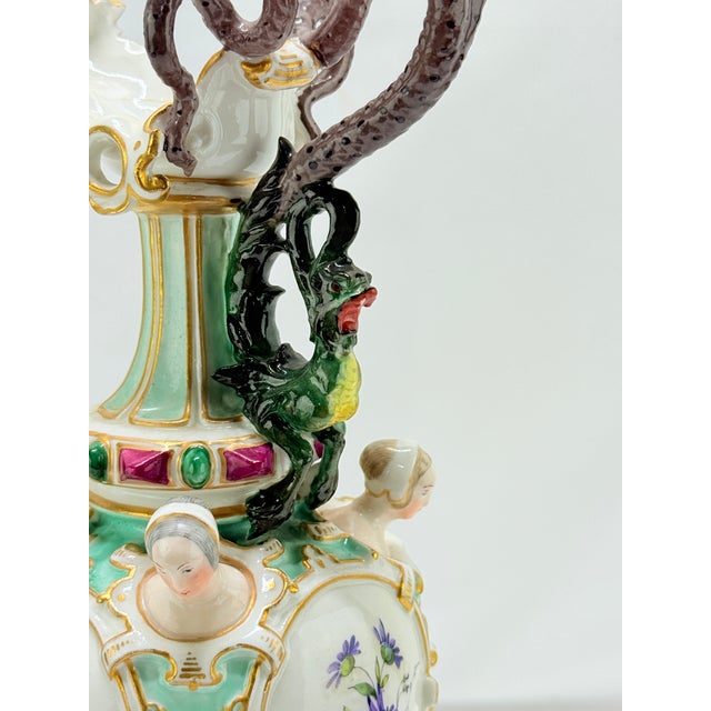 Pr. Finely Executed Ornithological & Neoclassical Decorated Meissen Ewers 19th C For Sale - Image 10 of 18