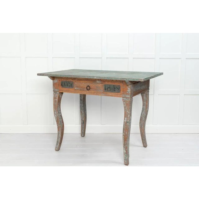 Rococo Antique Swedish Handmade Rococo Country Farm Table For Sale - Image 3 of 12
