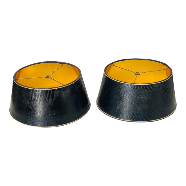 1970s Faux Leather Black Lamp Shades - a Pair For Sale