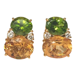 Christina Addison Large Gum Drop Earrings With Peridot and Citrine and Diamonds