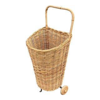 Mid-Century French Woven Wicker Market Cart For Sale