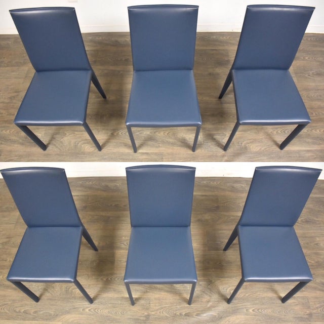 Italian Modern Lilly Blue Leather Frag Dining Chairs Set of 6 Chairish