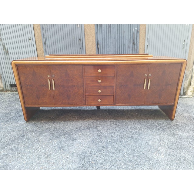 Vintage Sideboard in in Walnut Root and Maple Wood with Brass Details, 1940s For Sale - Image 6 of 18
