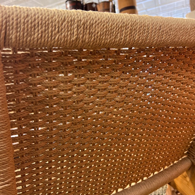 Boho Chic Teak and Natural Rope Rocking Chair | Chairish