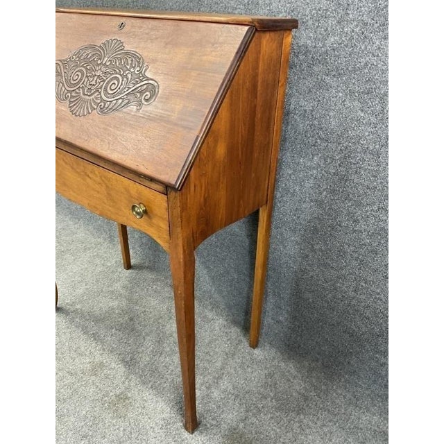 French Provincial Antique 19th Century French Secretary Desk | Hand-Carved Solid Wood Writing Desk For Sale - Image 3 of 8