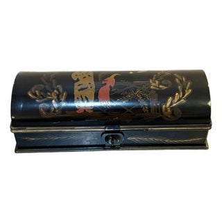 Chinese Lacquered Metal Hand-Painted Oblong Box For Sale