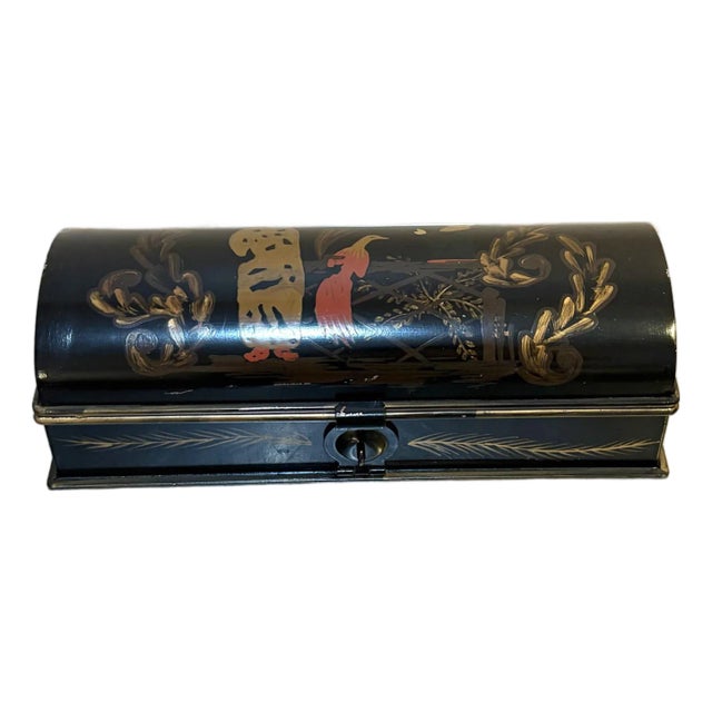 Chinese Lacquered Metal Hand-Painted Oblong Box For Sale