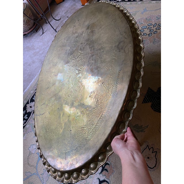 Moroccan Oval Brass Spider Leg Folding Tray Table For Sale - Image 10 of 12