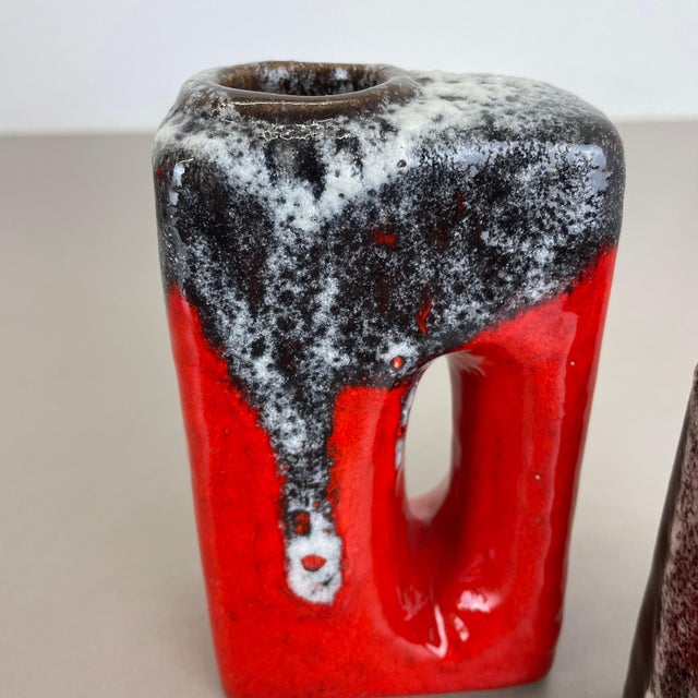 Ceramic Pottery Fat Lava Hole Vases from Übelacker Ceramics, Germany, 1970s, Set of 3 For Sale - Image 7 of 18