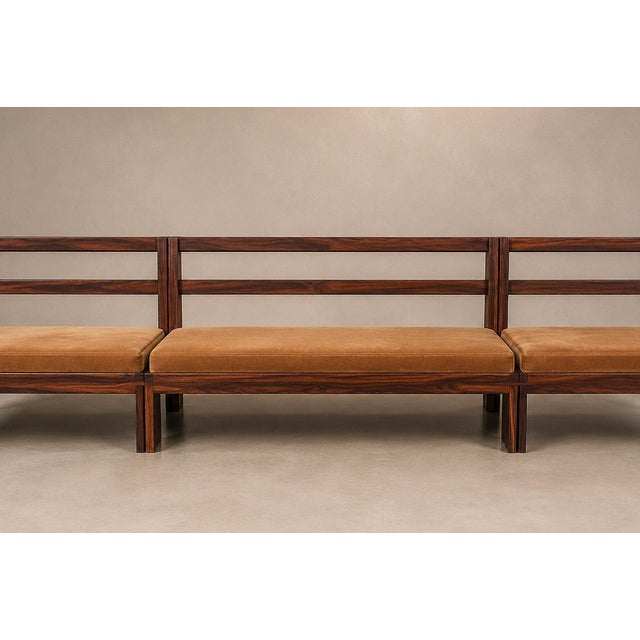 Monumental Brazilian Modern Three-Module Bench in Rosewood and Warm Camel Mohair, 1960s For Sale - Image 15 of 18