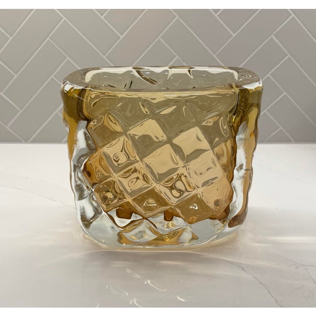 2020s Studio a by Global Views Small Quilted Hand-Blown Polish Art Glass Vase in Moss Green (Amber) For Sale - Image 5 of 11