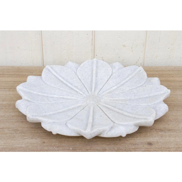 White 15" Carved Lotus White Marble Plate For Sale - Image 8 of 8