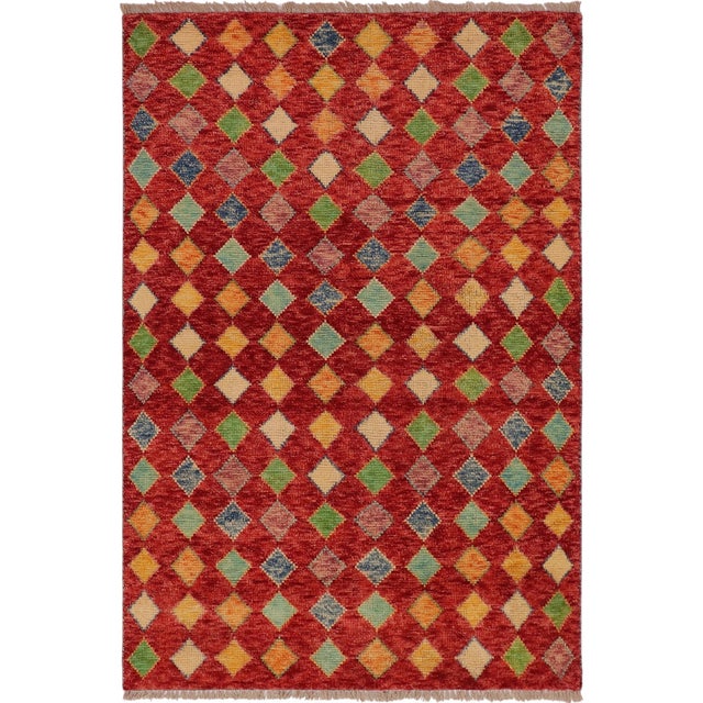 Modern Balochi Red/Blue Wool Rug - 3'3''x5'0'' For Sale - Image 11 of 11