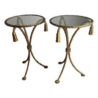 Pair of Mid Century Italian Rope Twist and Tassel Aluminum Tables For Sale