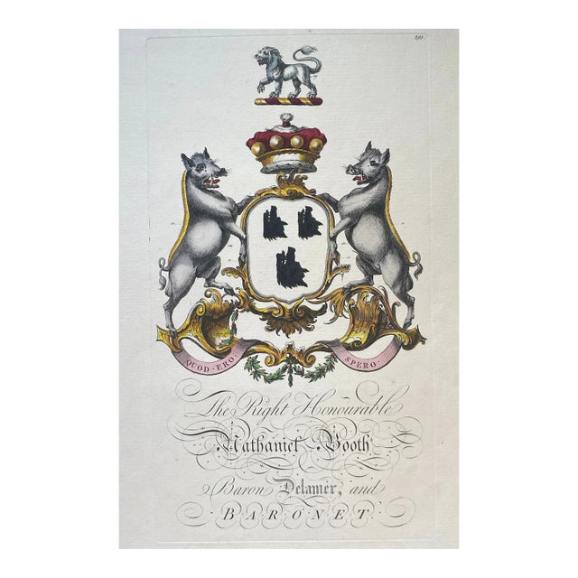 1764 Armorial Coat of Arms for Nathaniel Booth, 4th Baron Delamer For Sale