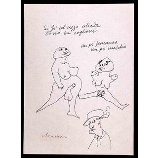 Mino Maccari, Nude Erotic Figures, 1970, Pen on Paper For Sale