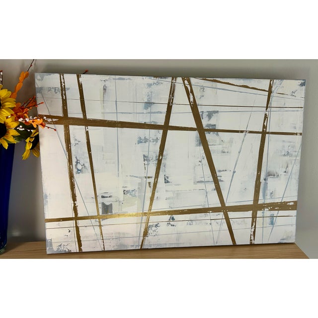 Textile Whitney St. Pierre Original 36x20 Modern Abstract Gold Canvas Painting For Sale - Image 7 of 9