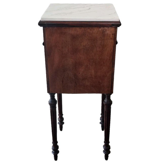 Antique French 1920s Marble Top Nightstand Mahogany Bedside Cabinet For Sale - Image 18 of 18