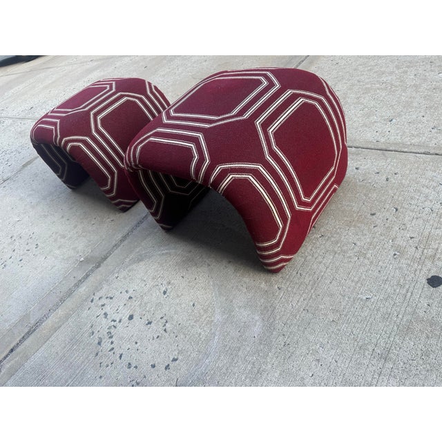 Late 20th Century Sculptural Waterfall Ottomans, Inspired by Karl Springer, in Rich Burgundy Designer Fabric - Set of 2 For Sale In Columbia, SC - Image 6 of 9