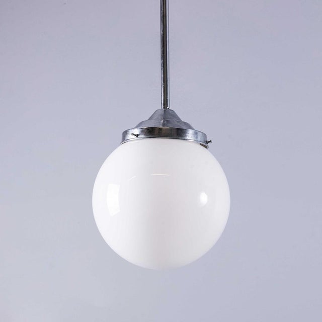 Glass French Tabac Opal Glass Pendant Lamp, 1950s For Sale - Image 7 of 11
