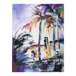 Contemporary Coastal Palm Tree Watercolor Painting For Sale