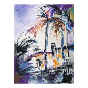 Contemporary Coastal Palm Tree Watercolor Painting