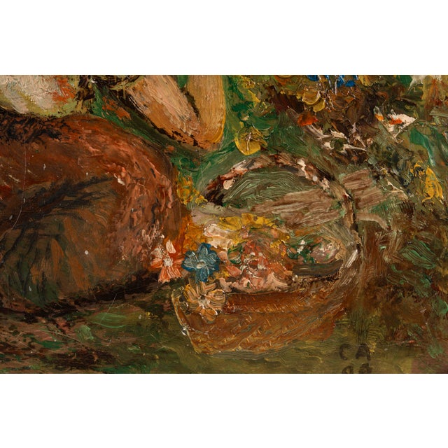 1900 - 1909 Unknown, Young Woman Among Sunflowers, 1909, Oil on Canvas For Sale - Image 5 of 14