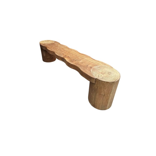 Not Yet Made - Made To Order Modern Organic Sculptural Teak Wood Bench with Cylindrical Legs For Sale - Image 5 of 6