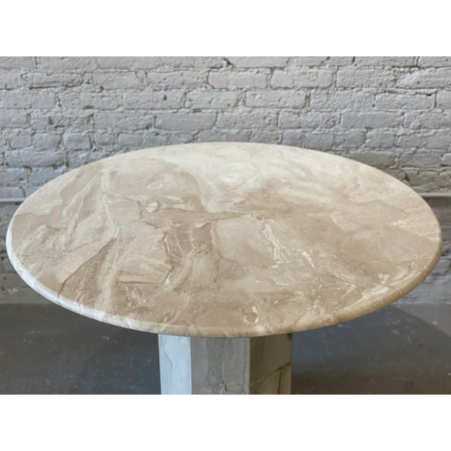1980s Postmodern Vintage Travertine Round Dining/Entry Table Honed For Sale In Chicago - Image 6 of 12