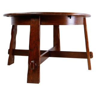 Brutalist Round Extendable Oak Dining Table, 1950s For Sale