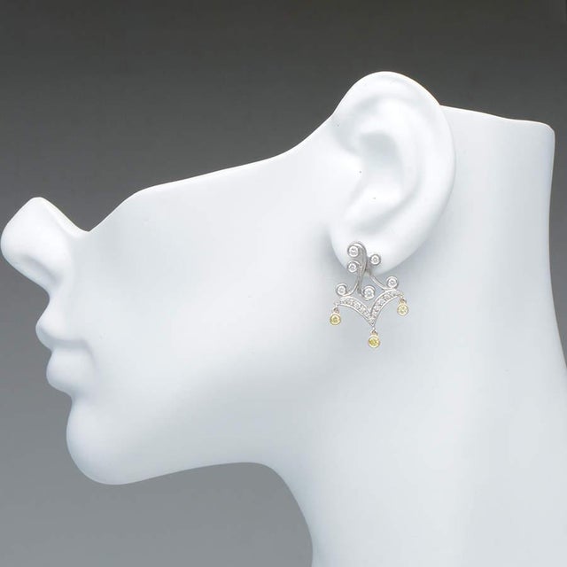 Contemporary 14KW Garnet(2.50) & Diamond(0.04) Dangle Earrings, 2 pieces For Sale - Image 3 of 3