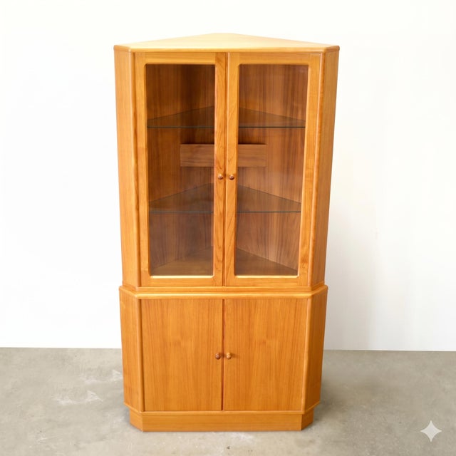 Mid-Century Modern 1970s Danish Teak Corner Cabinet With Interior Lighting & Glass Shelving For Sale - Image 3 of 5